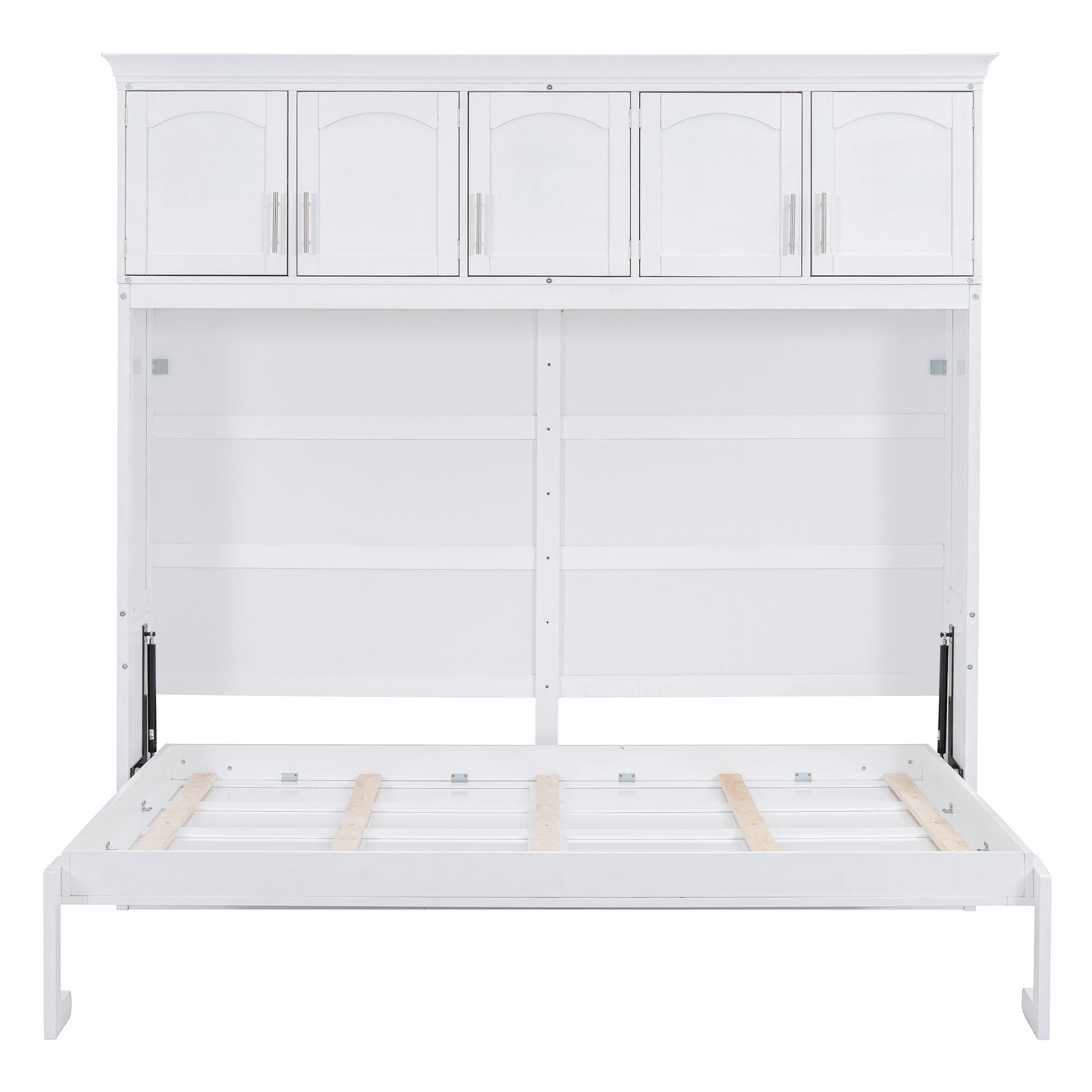 Queen Size Murphy Bed Wall Bed With Top Cabinets,White Queen White Plywood