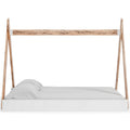 Pipa Modern Full Bed, Crossed Wood A Frame Tent Stand, Crisp White Base Brown White Engineered Wood