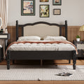 Full Size Wooden Platform Bed With Natural Rattan Headboard, Vintage Bed Frame With Wooden Slat Support, Black Box Spring Not Required Full Black Wood