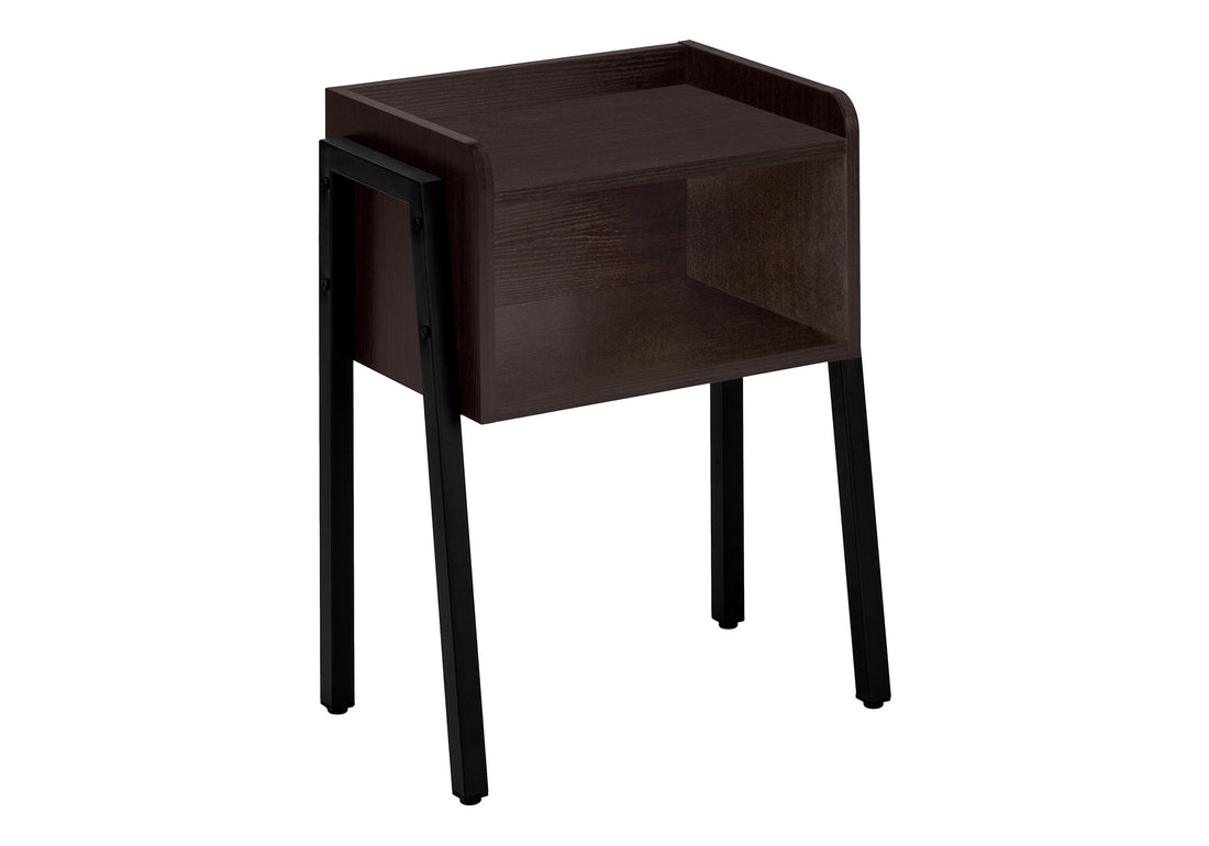 Accent Table, Side, End, Nightstand, Lamp, Living Room, Bedroom, Brown Laminate, Black Metal, Contemporary, Modern Espresso Metal