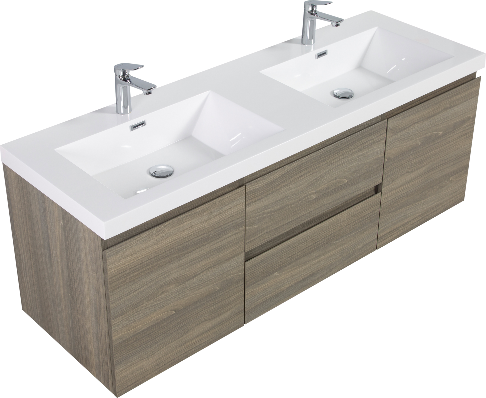 60" Floating Bathroom Vanity With Sink, Modern Wall Mounted Bathroom Storage Vanity Cabinet With Double Resin Top Basins And Soft Close Drawers, Ash Grey 24V11 60Dag 2 Grey 2 Bathroom Wall Mounted Plywood