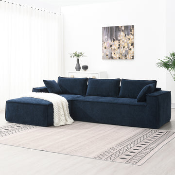 111.5*72"Minimalist Style Modular Sectional Sofa,Wrinkle Resistant Chenille Couch Set,L Shaped Sleeper Sofa Bed For Living Room,2 Pic Free Combination,No Assembly Require,3 Colors Dark Blue Chenille 4 Seat