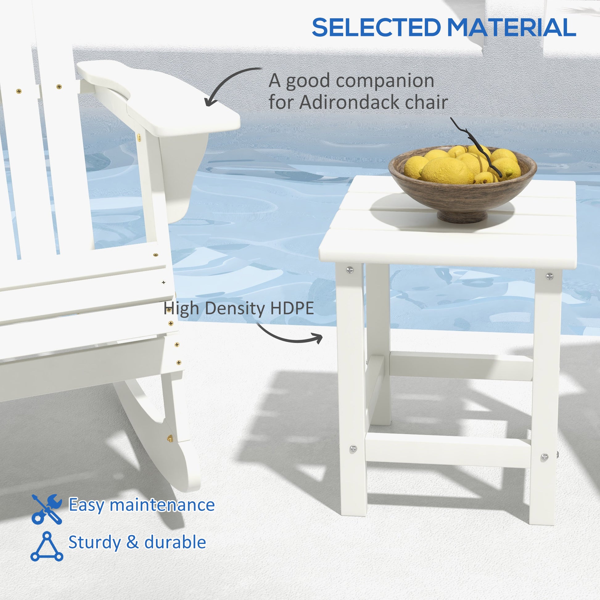 Outsunny Adirondack Side Table, Square Patio End Table, Weather Resistant 15" Outdoor Hdpe Table For Porch, Pool, Balcony, White White Hdpe