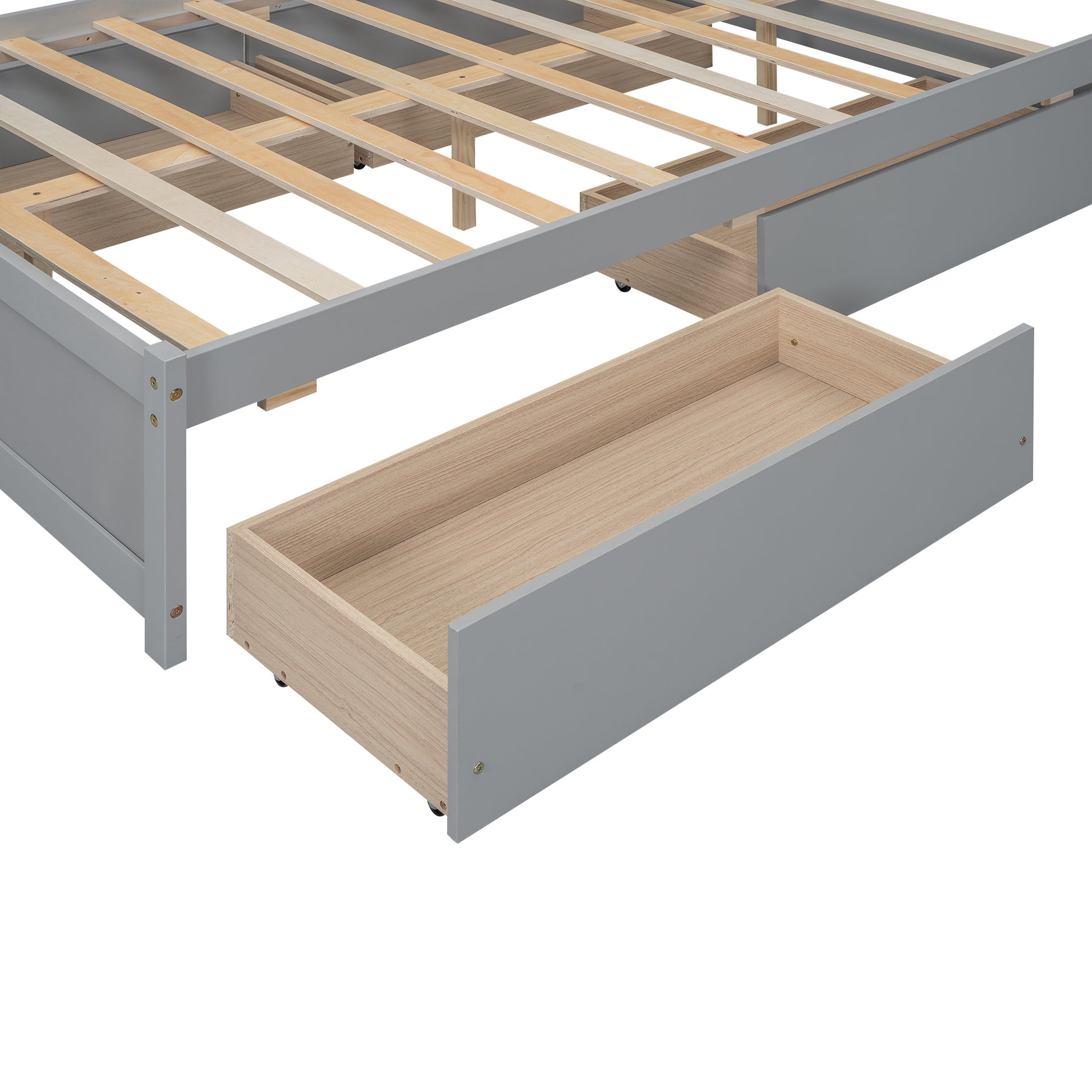 Full Size Platform Bed With Storage Headboard And 4 Drawers, Gray Box Spring Not Required Full Gray Wood Bedroom Bed Frame Solid Wood Mdf