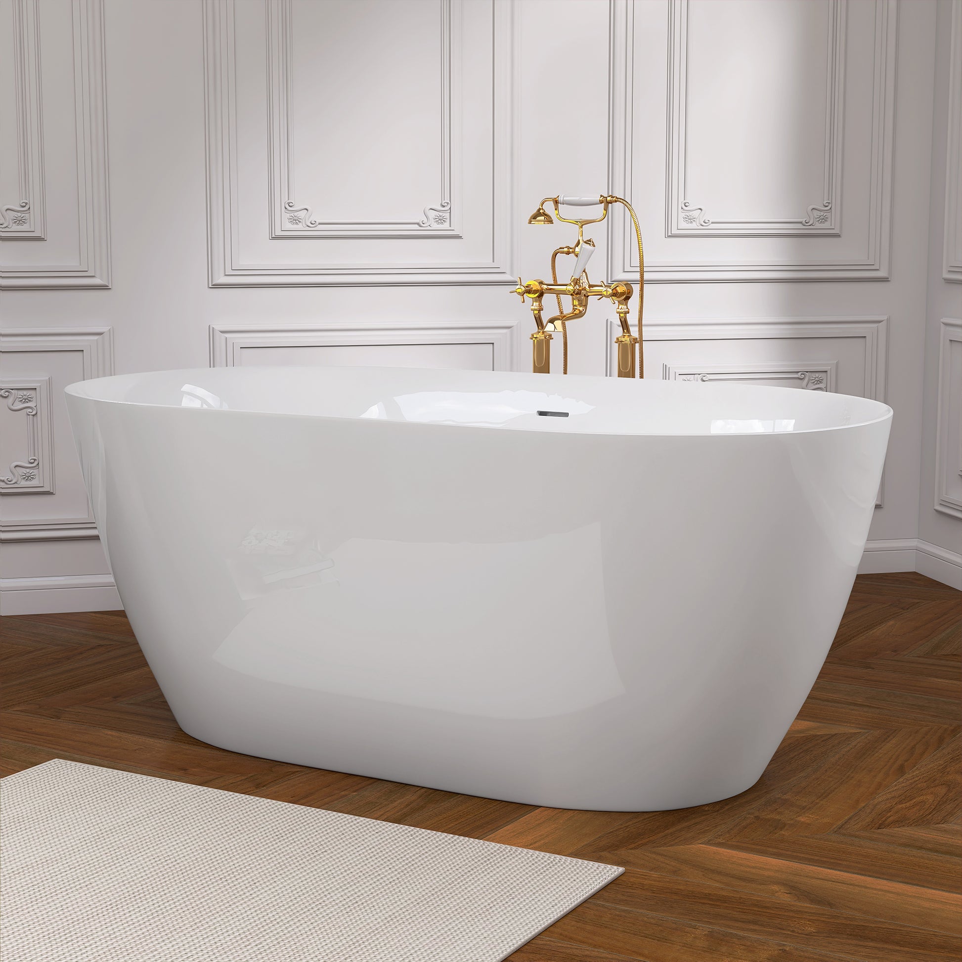 55 Inch Acrylic Freestanding Bathtub Contemporary Soaking White Tub With Overflow And Pop Up Drain Gloss White Gloss White Oval Bathroom Freestanding Tubs Polished Less Than 59 In Contemporary,Modern Soaking Center Fiberglass Acrylic