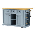 K&K 53Inch Large Kitchen Island With 2 Bar Stools, Power Outlet,Door Internal Storage Rack,Kitchen Storage Cart On 5 Wheels With Drop Leaf,5 Open Side Racks,3 Drawers For Kitchen,Dining Room,Grey Blue Grey Blue Gray Kitchen