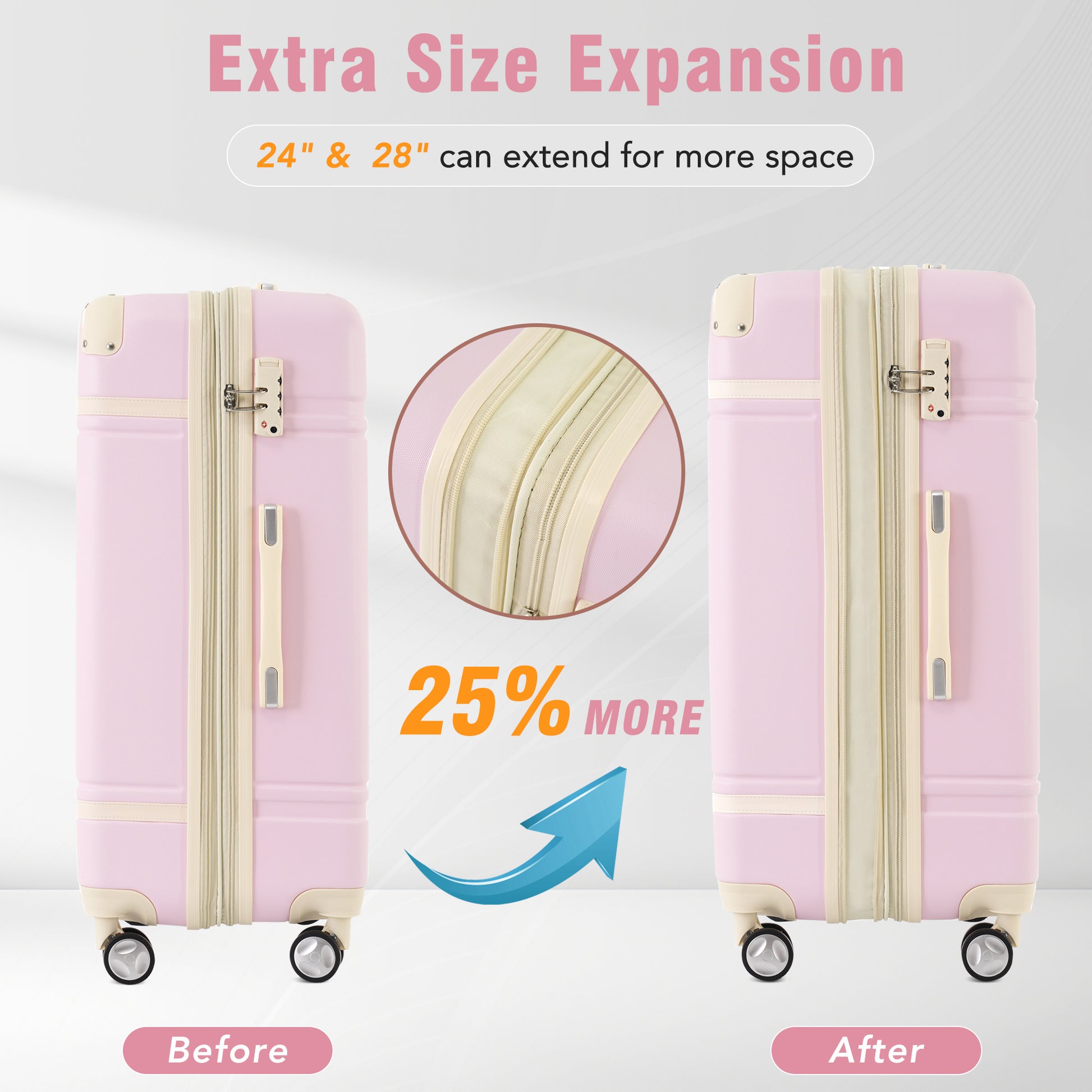 Hardshell Luggage Sets 3 Pieces 20" 28" Luggages And Cosmetic Case Spinner Suitcase With Tsa Lock Lightweight,Light Pink Light Pink Abs