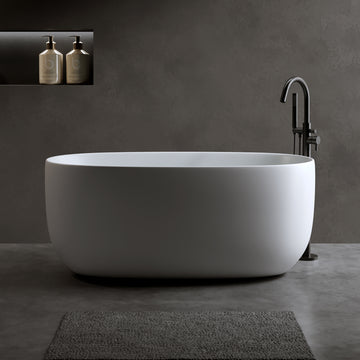 47'' Independent Solid Surface Resin Stone Bathtub, A Modern Designed Independent Bathtub With Pop Up Drainage And Overflowsuitable For Small Households Matte White Oval Bathroom Freestanding Tubs Matte Less Than 59 In Soaking Center Solid Surface