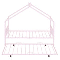 Twin Size Metal House Bed With Twin Size Trundle, Pink Twin Pink Metal