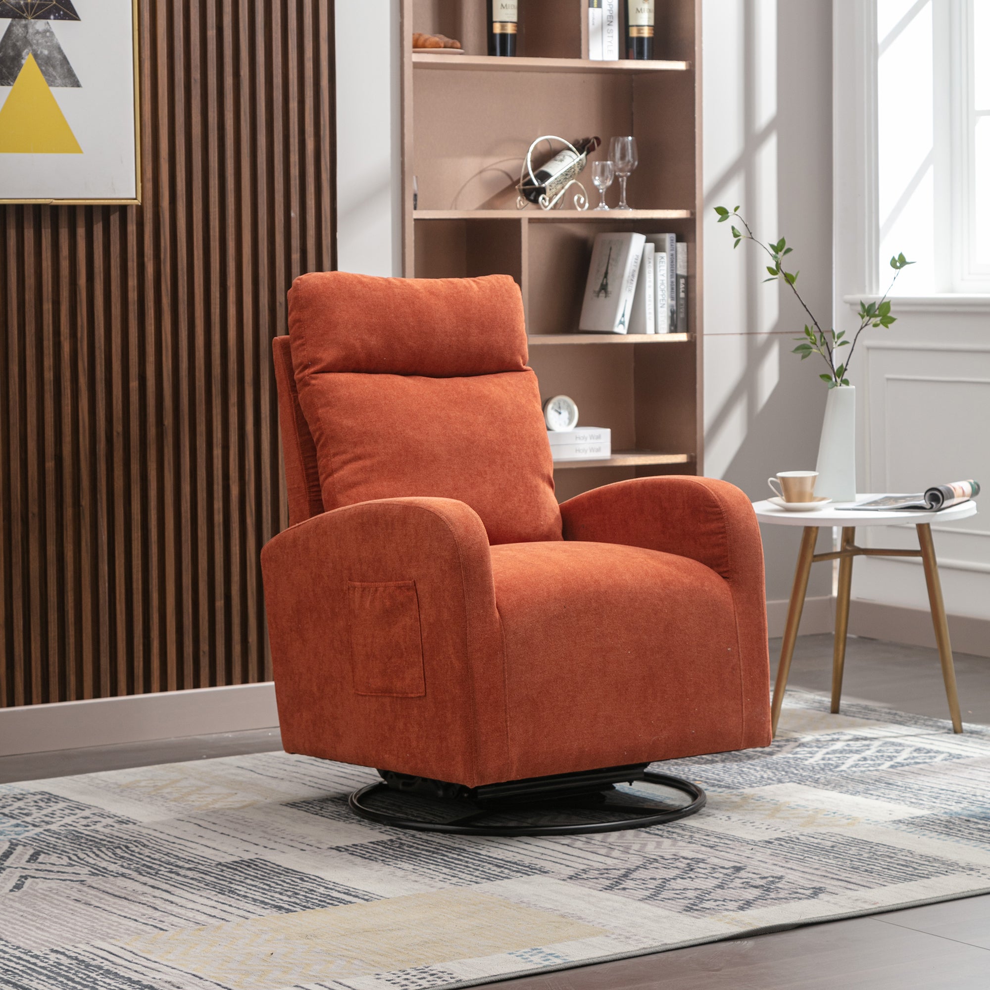 Jiada Upholstered Swivel Glider.Rocking Chair For Nursery In Orange.Modern Style One Left Bag Orange Primary Living Space Foam Metal