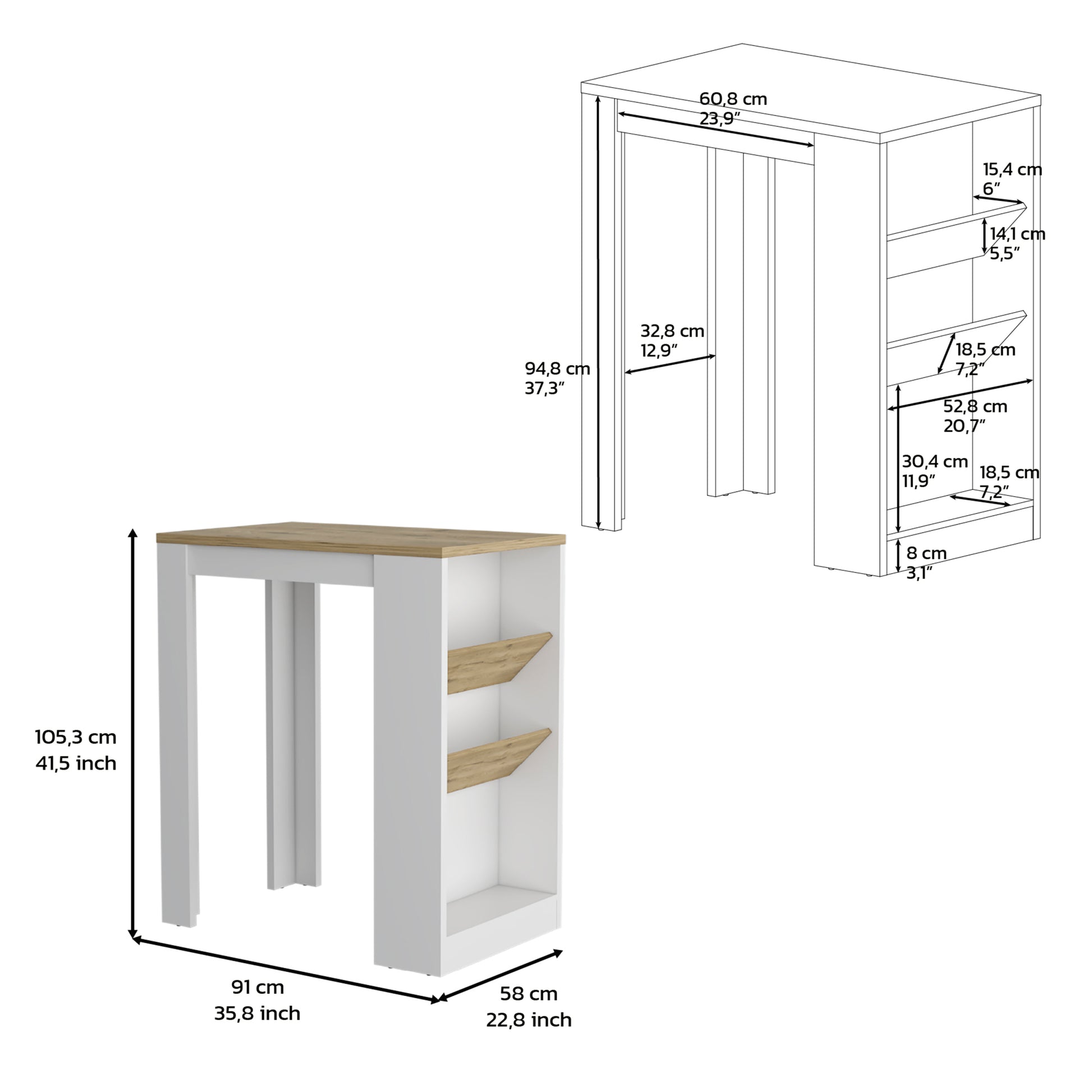 Kitchen Island 41" H, 2 Bottle Organizer And Shelf, White Macadamia Multicolor Particle Board Particle Board