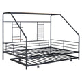 Full Size Metal House Bed With Trundle, Black Full Black Metal