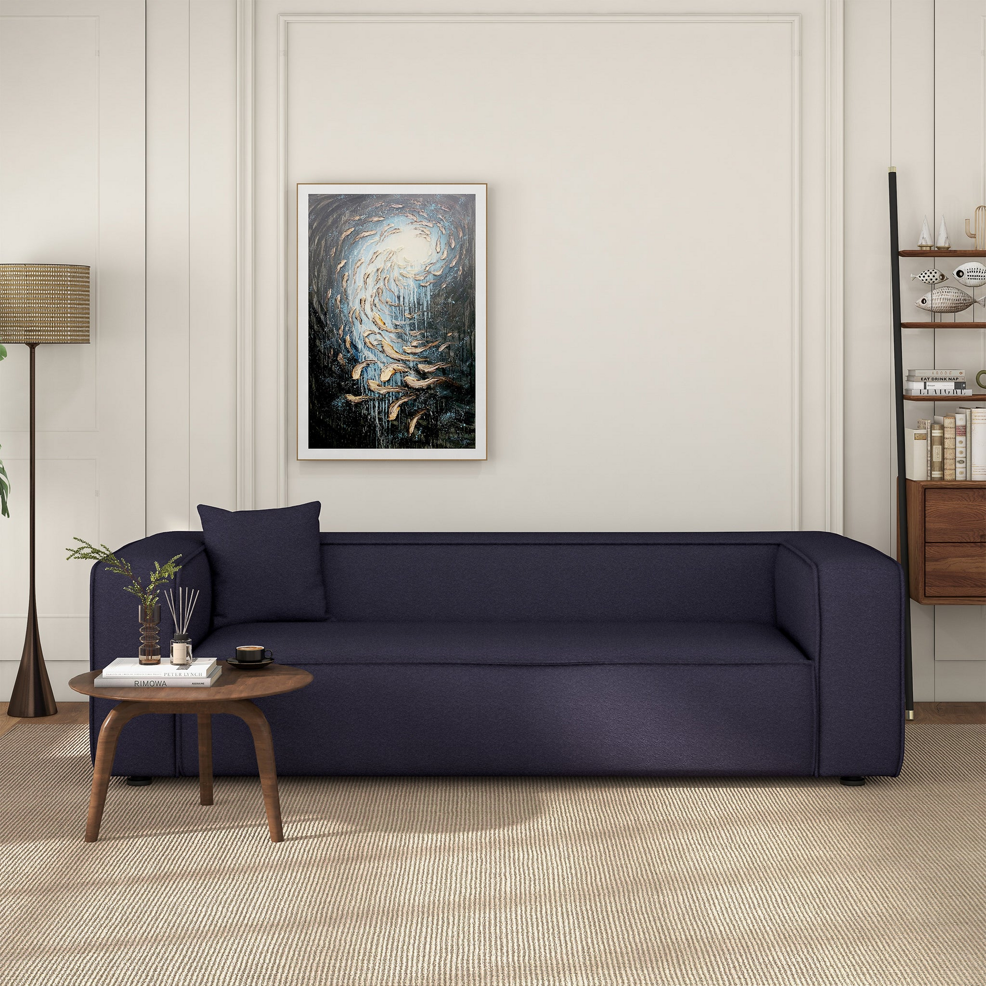 Marshall Modern Grey Boucle Sofa Dark Gray Wood Primary Living Space Mid Century Modern Foam Boucle,Solid Wood 3 Seat