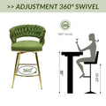 Bar Chair Linen Woven Bar Stool Set Of 2,Golden Legs Barstools No Adjustable Kitchen Island Chairs,360 Swivel Bar Stools Upholstered Bar Chair Counter Stool Arm Chairs With Back Footrest, Green Green Foam Linen