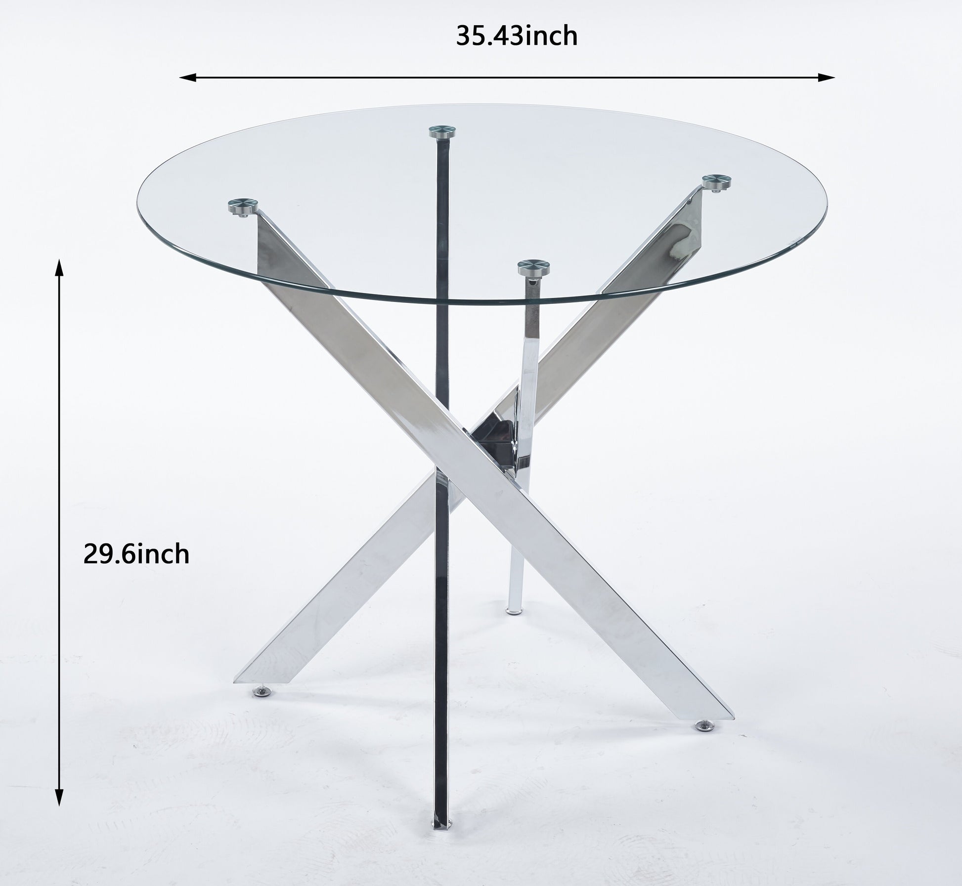 Dining Table With Cross Metal Leg And Tempered Glass,Modern Space Saving Kitchen Table For Living Room,Chrome Legs Chrome Glass Metal