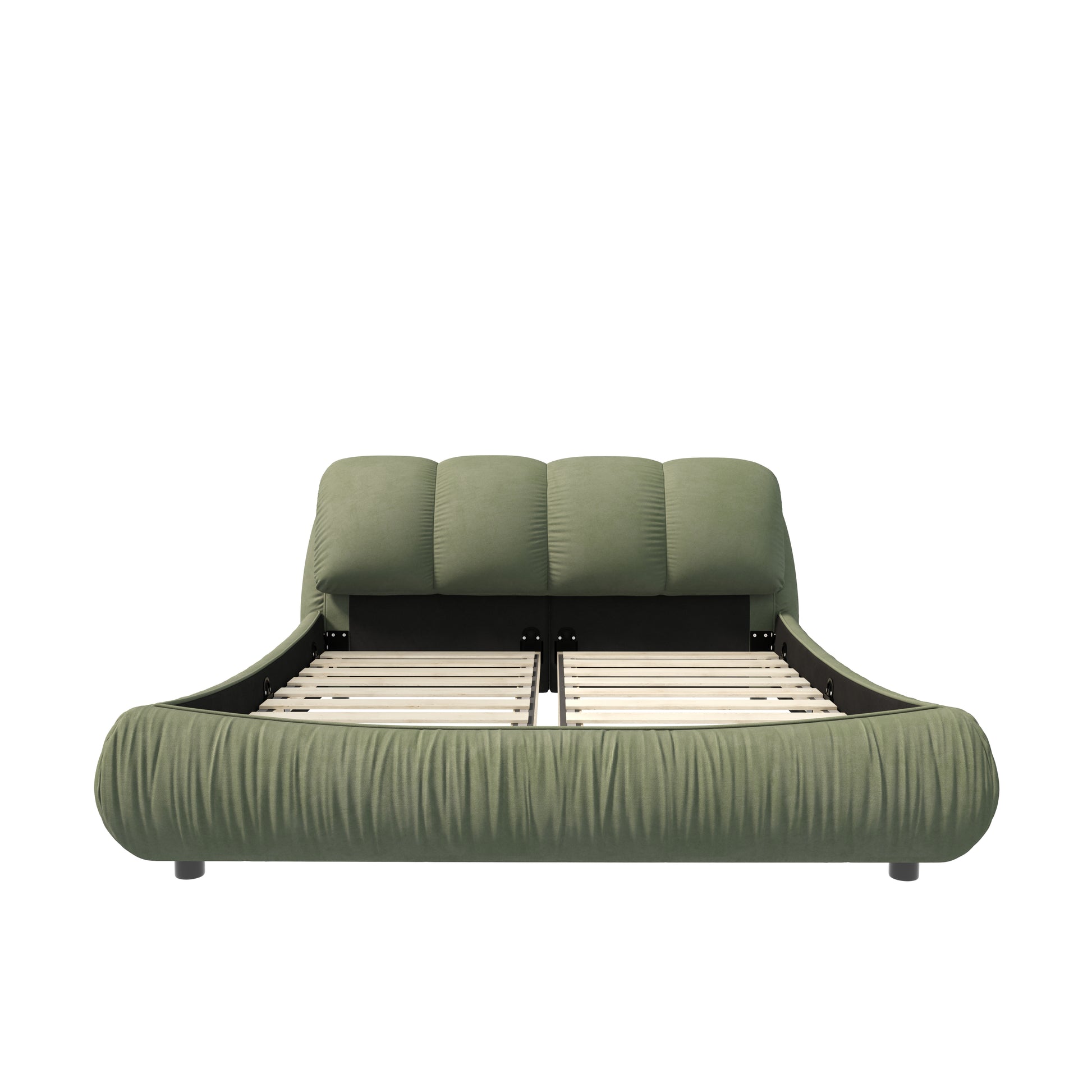 Queen Size Luxury Upholstered Platform Bed With Oversized Padded Backrest And Solid Wood Frame,Suitable For Multiple Heights Of Mattresses,Green Old Sku:W1885S00018 Box Spring Not Required Queen Green Wood Pine Solid Wood