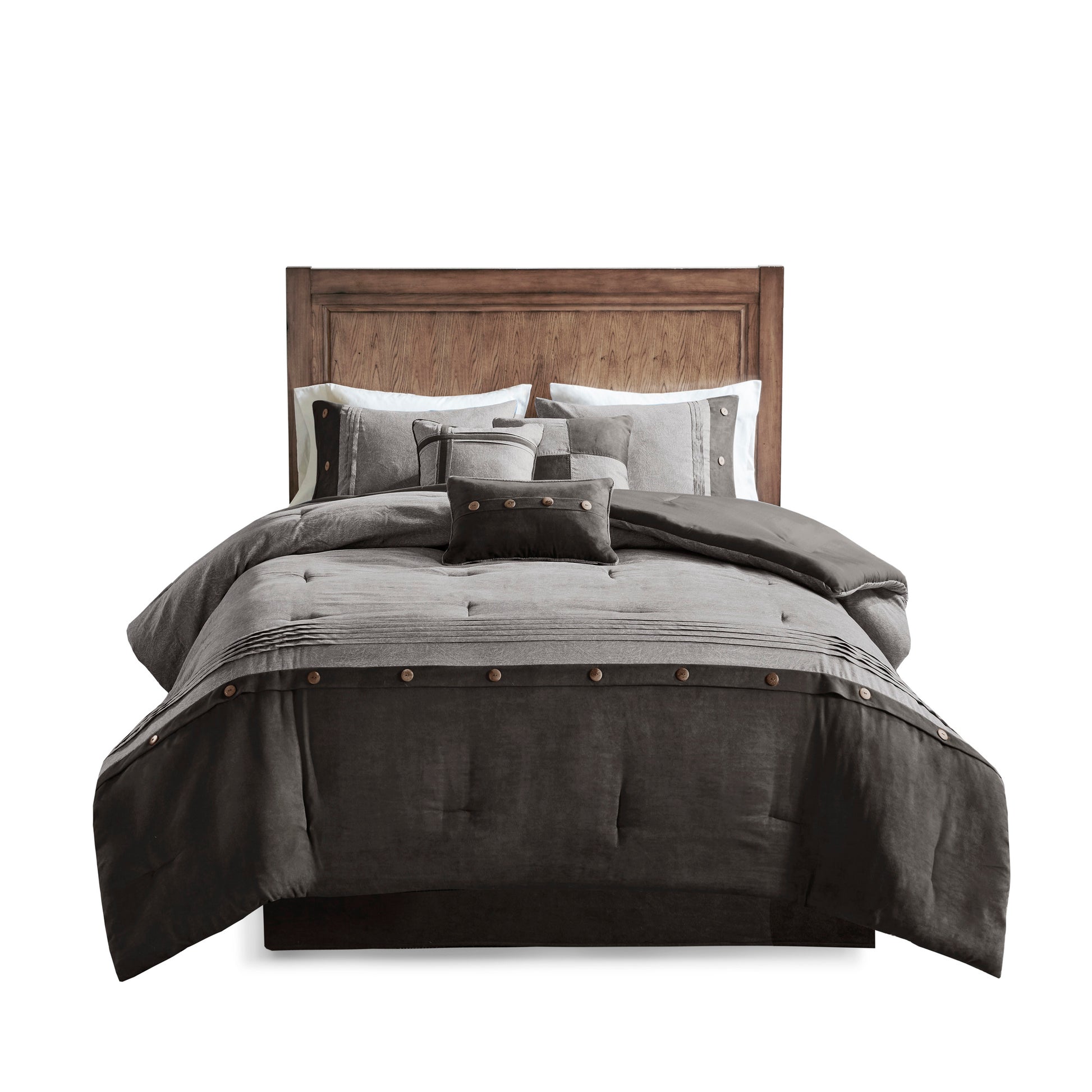 7 Piece Faux Suede Comforter Set Grey King King Grey Polyester