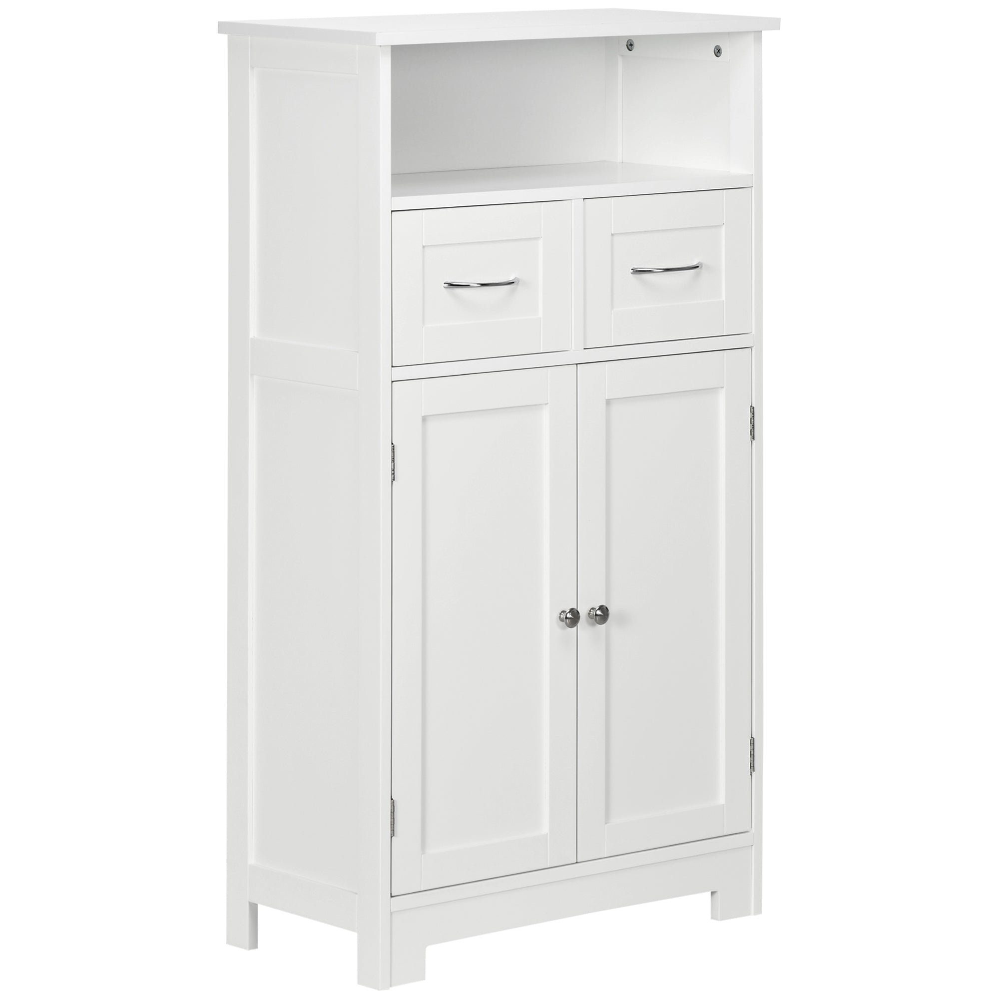 Kleankin Bathroom Cabinet Organizer, Freestanding Small Storage Cabinet With Two Drawers And Adjustable Shelf For Living Room, Or Entryway, White White Mdf