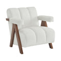 Mid Century Modern Accent Chair With Solid Wood Frame, Upholstered Living Room Chairs With Thick Cushion, Comfy Tufted Arm Chair For Bedroom, Living Room, Velvet, Ivory Ivory White Velvet