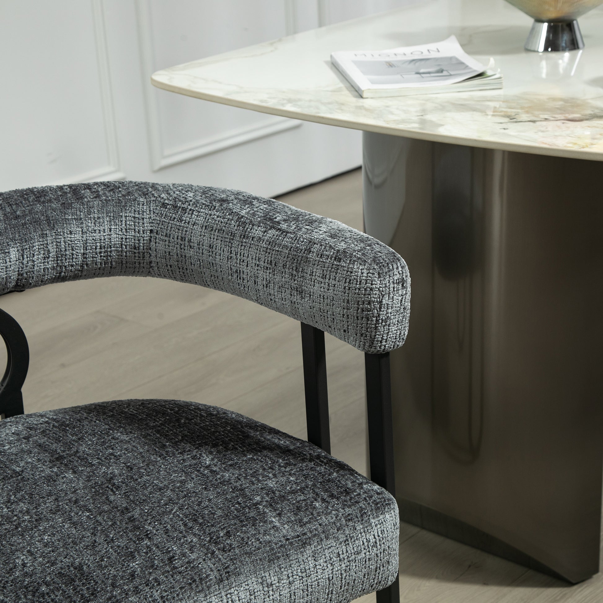 Coolmore Contemporary Designed Chenille Fabric Upholstered Accent Dining Chair Barrel Side Chairs Kitchen Armchair For Living Room Set Of 1 Gray Chenille Gray Primary Living Space Foam Chenille