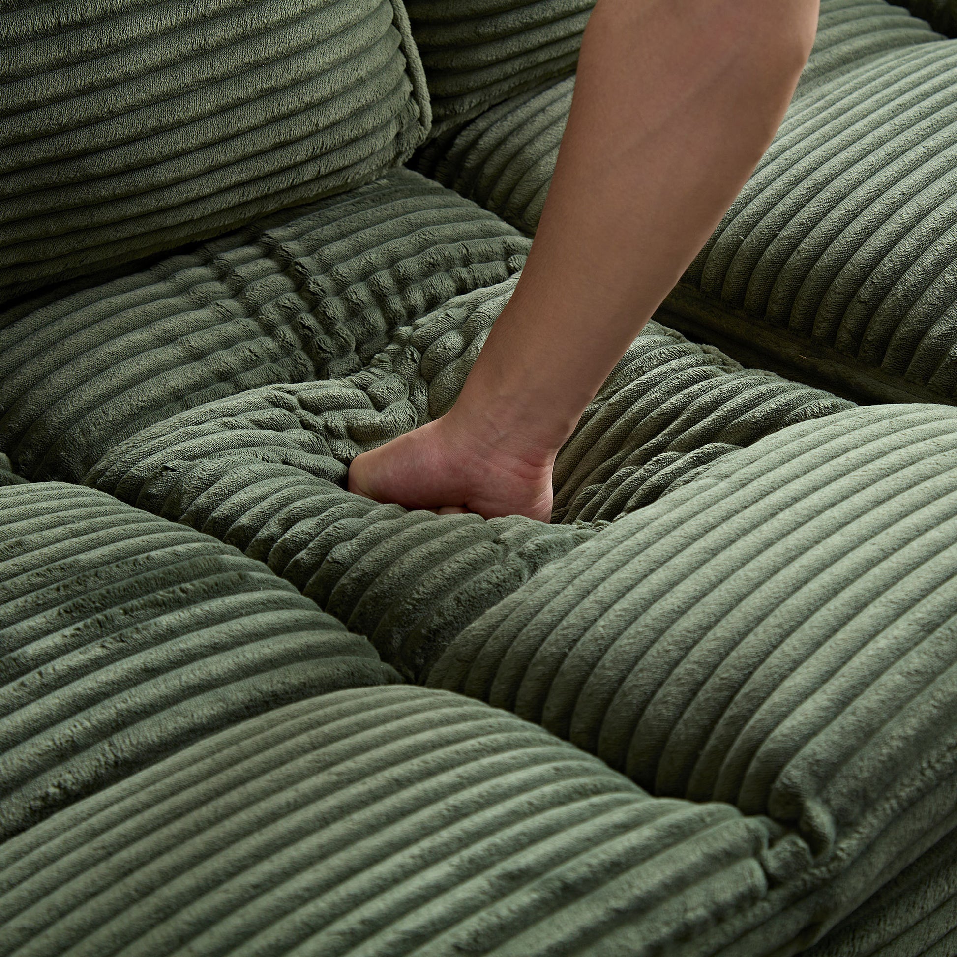 4 Seats Complimentary 2 Pillows ,Oversized Sectional Sofa,L Shaped Corner Couch With Detachable Seat & Back Cushion, Corduroy Upholstery Convertible Sleeper Sofa&Couch For Living Room Green Fabric 4 Seat