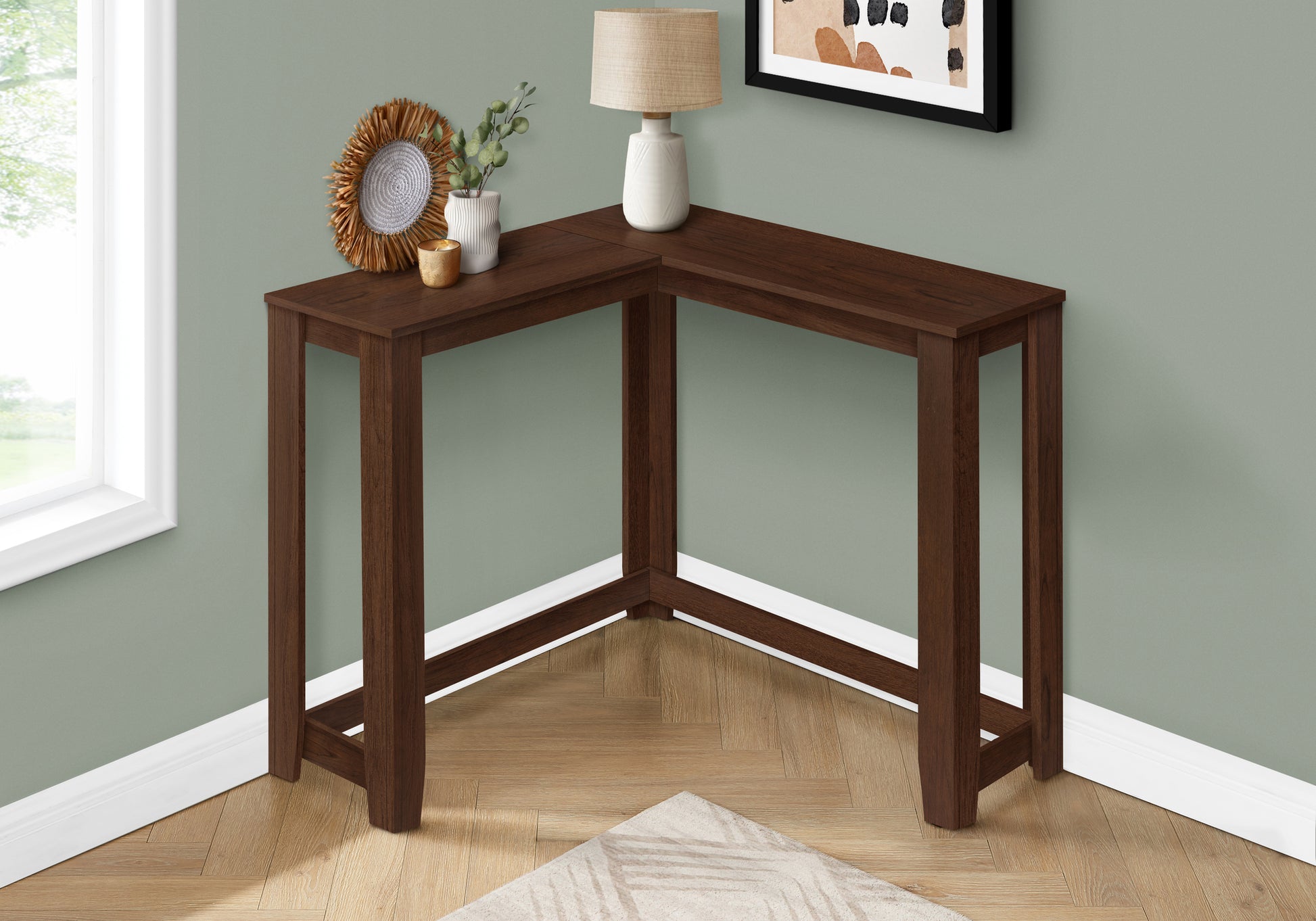 Accent Table, Console, Entryway, Narrow, Corner, Living Room, Bedroom, Brown Laminate, Contemporary, Modern Cherry Particle Board