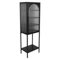 Stylish Tempered Glass High Cabinet With Arched Door Adjustable Shelves And Feet Anti Tip Dust Free Fluted Glass Kitchen Credenza Black Black Tempered Glass Sheet Metal Plastic