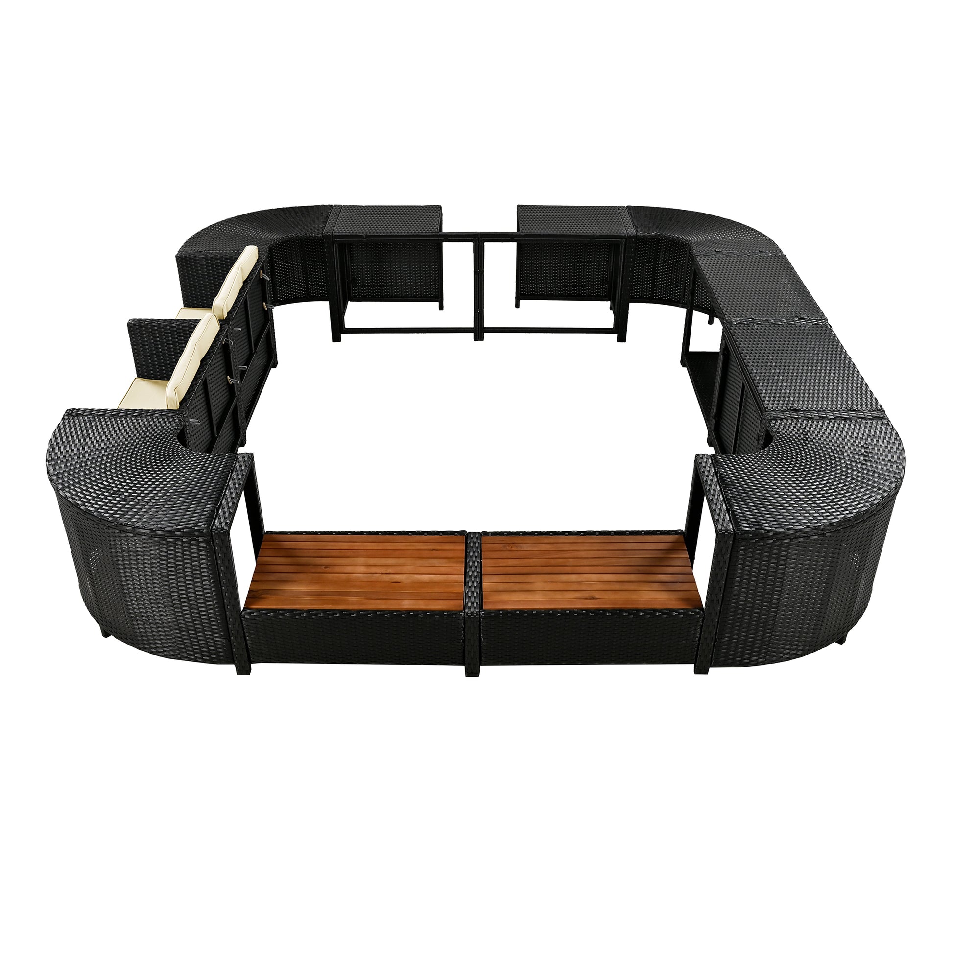 Spa Surround Spa Frame Quadrilateral Outdoor Rattan Sectional Sofa Set With Mini Sofa,Wooden Seats And Storage Spaces, Beige Yes Beige Water Resistant Frame Water Resistant Cushion Garden & Outdoor Sectional Seating Groups Foam Rattan Waterproof Fabric