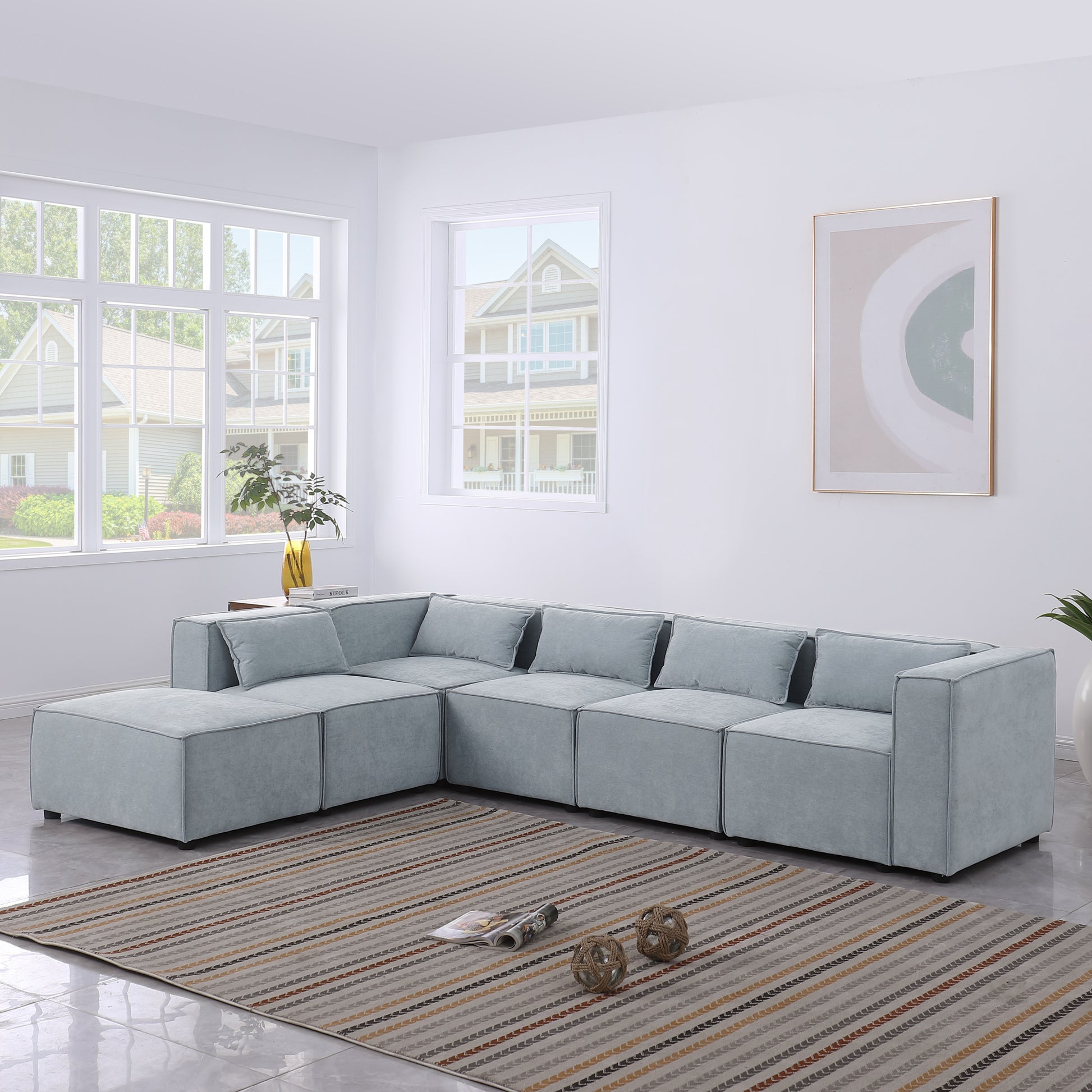 Modular Sofa Grayish Blue Chenille Fabric, Simple And Grand, The Seat And Back Is Very Soft. This Is Also A Knock Down Sofa Grayish Blue Chenille 6 Seat