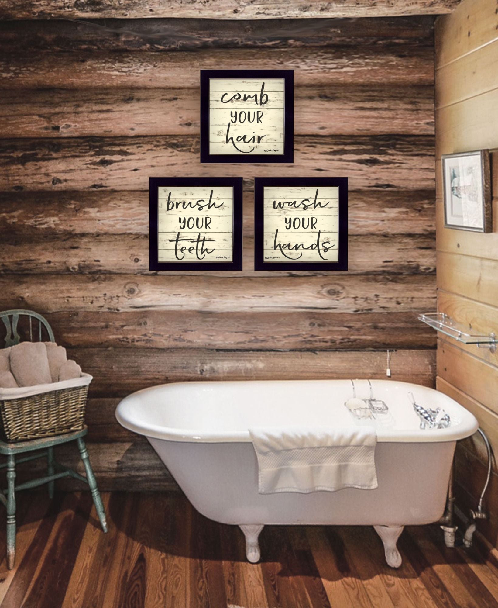 "Bathroom Commands" Framed Wall Art For Bathroom, Wall Art Print For Home Decor, Bathroom Wall Art By Susie Boyer Multicolor Wood Paper