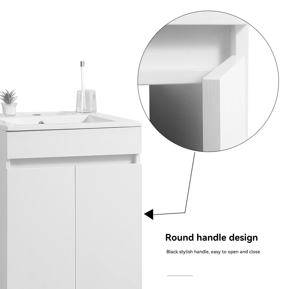 20 "White Bathroom Cabinet Black Tripod With Ceramic Sink White Solid Wood