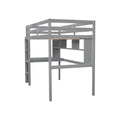 Twin Size Loft Bed With Desk And Shelves, Safety Guardrail And Ladder,Grey Twin Grey Pine