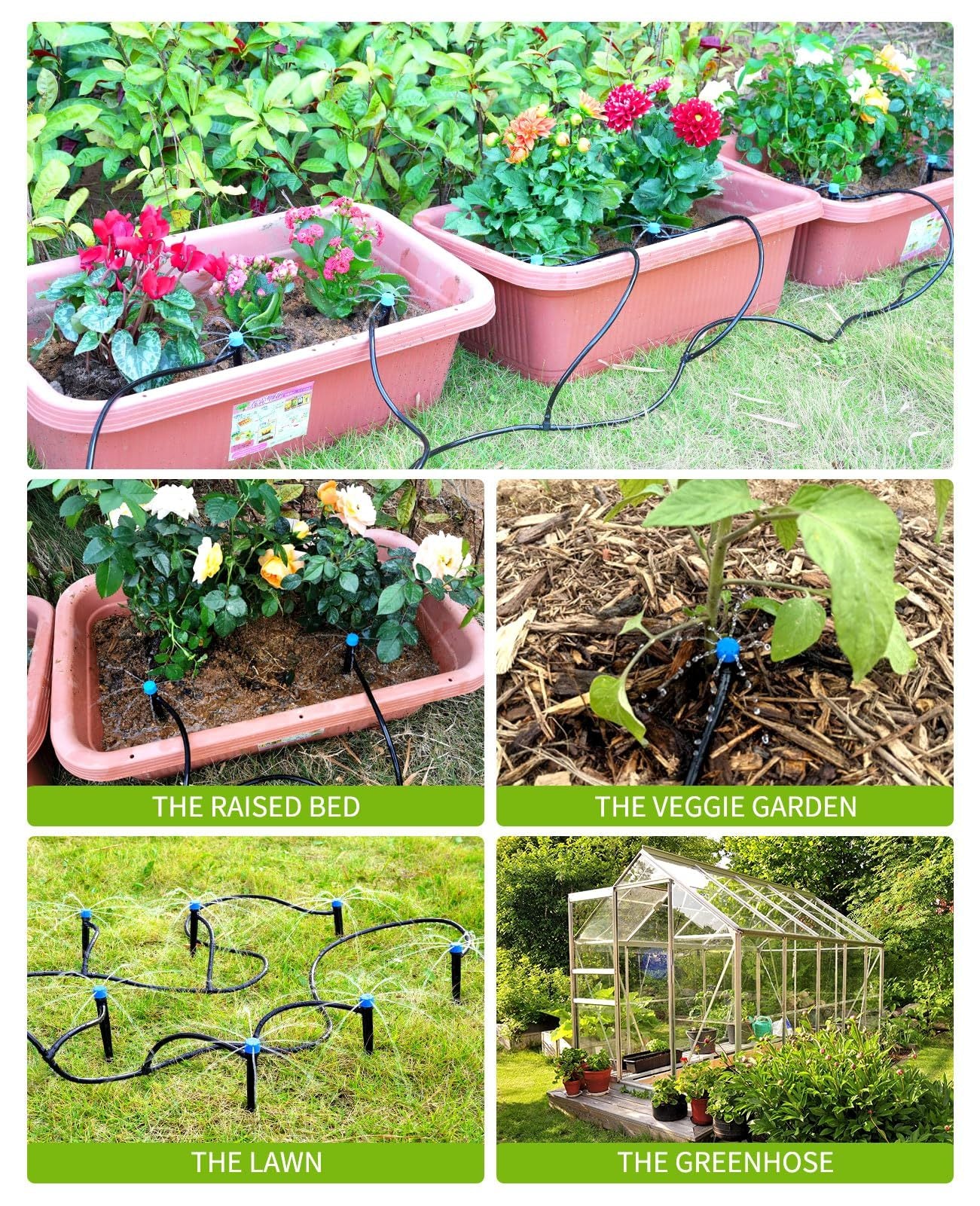 100Ft Drip Irrigation Kit Plant Watering System 8X5Mm Blank Distribution Tubing Diy Automatic Irrigation Equipment Set For Garden Greenhouse Flower Bed Patio Lawn Black Brass