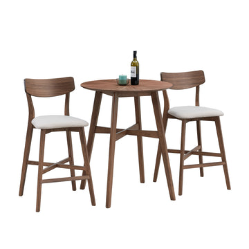 3 Pieces Bar Table Set,Modern Round Counter Height Pub Table, Wooden High Top With Bar Stools Pub Dining Set For Kitchen,Restaurant,Cocktail Bar,Walnut Walnut Solid Wood Mdf