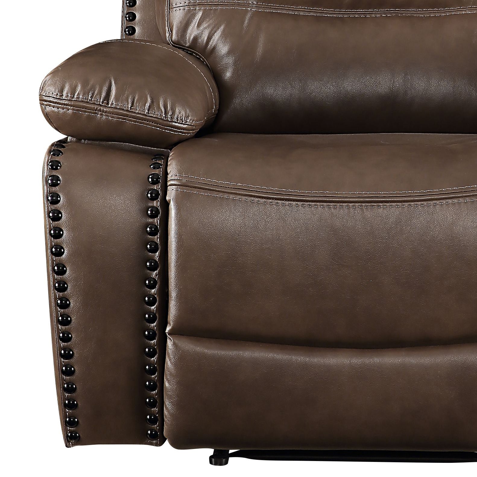 Brown Power Recliner With Pillow Top Arm Brown Genuine Leather Power Push Button Metal Primary Living Space Tight Back Push Button Pillow Top Arms Wood Fabric