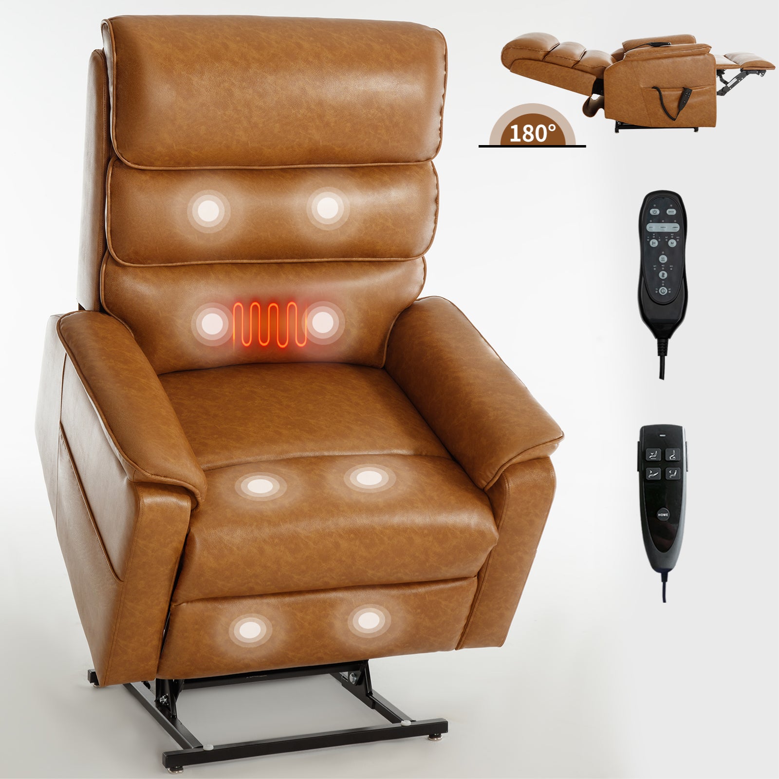 Brown Leatheraire Dual Motor Infinite Position Up To 350 Lbs Power Lift Recliner Chair With Power Remote, Heat Massage And Heavy Duty Motion Mechanism White Metal Primary Living Space Heavy Duty