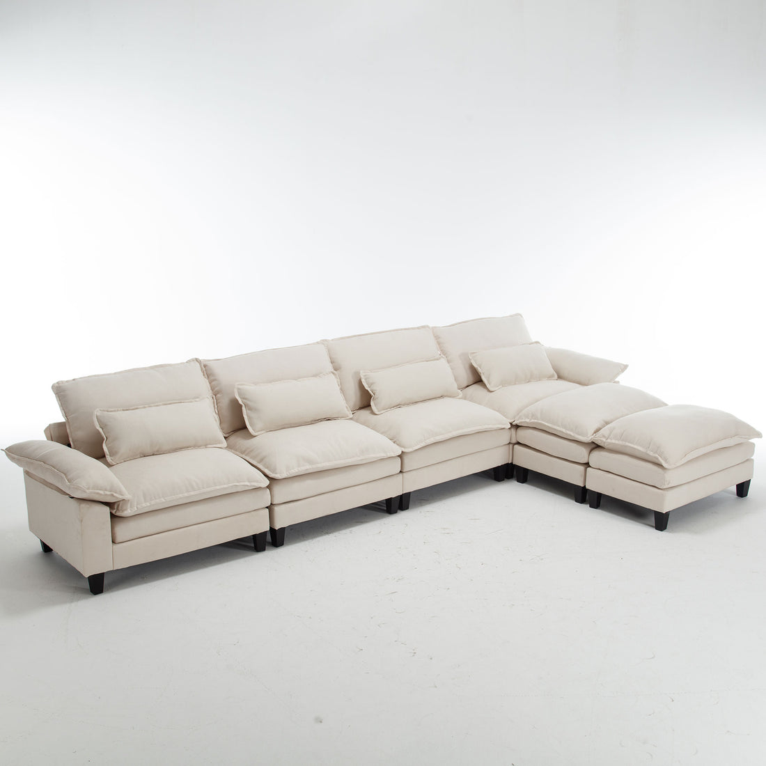 154.8" Oversized Modular Sofaice Velvet Large U Shaped Couch Comfy Upholstered 4 Seat Sofa With 2 Ottoman, 4 Lumbar Pillow, Deep Seat Couch For Living Room Beige Wood Primary Living Space Modern Foam Polyester 6 Seat