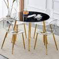 1 Table And 4 Chairs, A Modern Minimalist Circular Dining Table With A 40 Inch Black Imitation Marble Tabletop And Gold Plated Metal Legs, And 4 Modern Gold Plated Metal Leg Chairs. Black Gold Seats 4 Glass