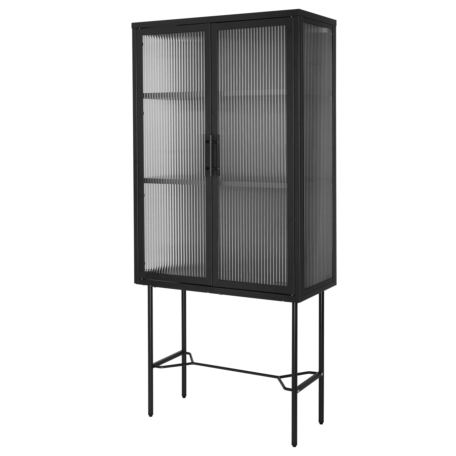 Elegant Floor Cabinet With 2 Tampered Glass Doors Living Room Display Cabinet With Adjustable Shelves Anti Tip Dust Free Easy Assembly Black Color Black Steel