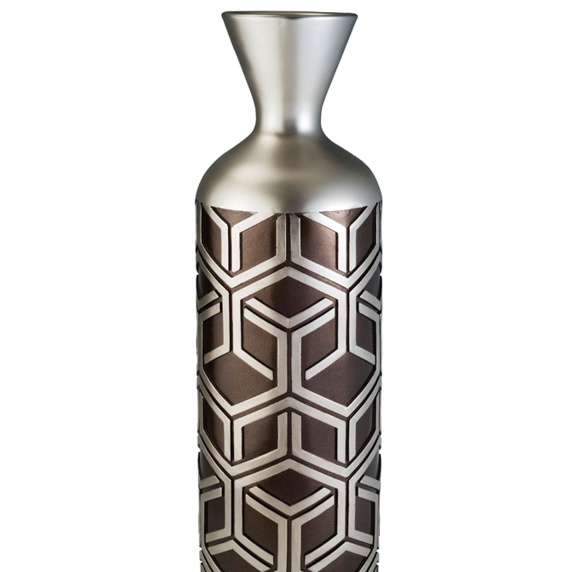 22" Tall Polyresin Decorative Vase, Weave Chestnut Silver Design Multicolor Polyresin
