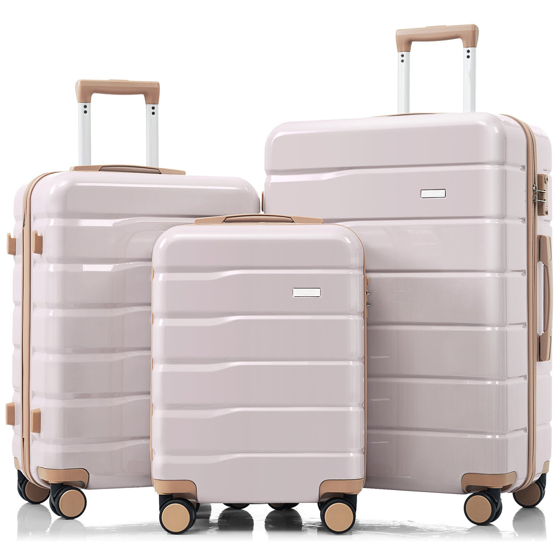 Premium Abs Travel Luggage Set3 Piece Tsa Lock Suitcase Group With 20, 24, And 28 Inch Sizes With 360 Spinner Wheels, Light Grey And Golden Light Grey Abs