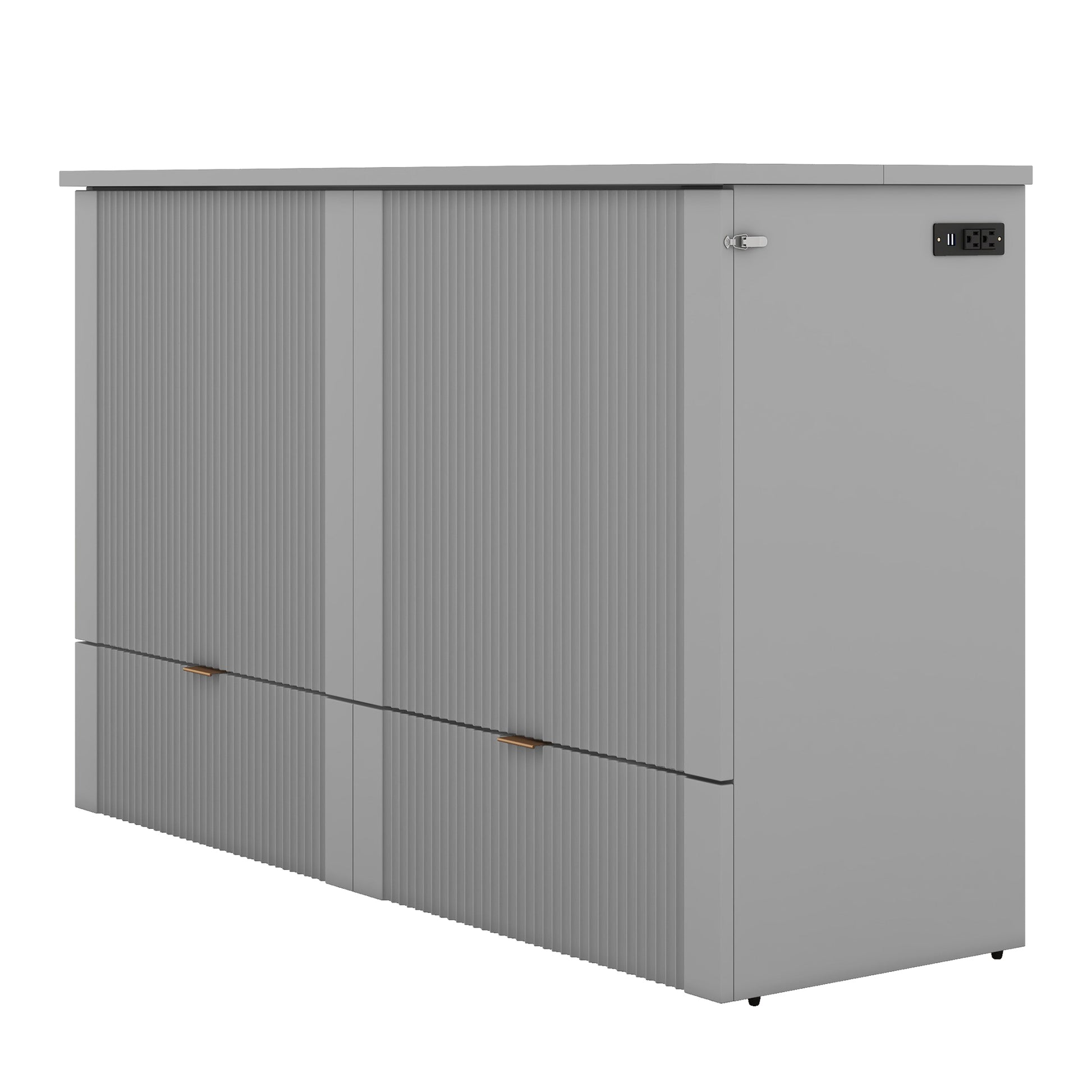 Queen Size Murphy Bed Wall Bed With Drawer And A Set Of Sockets & Usb Ports, Pulley Structure Design, Gray Queen Gray Plywood