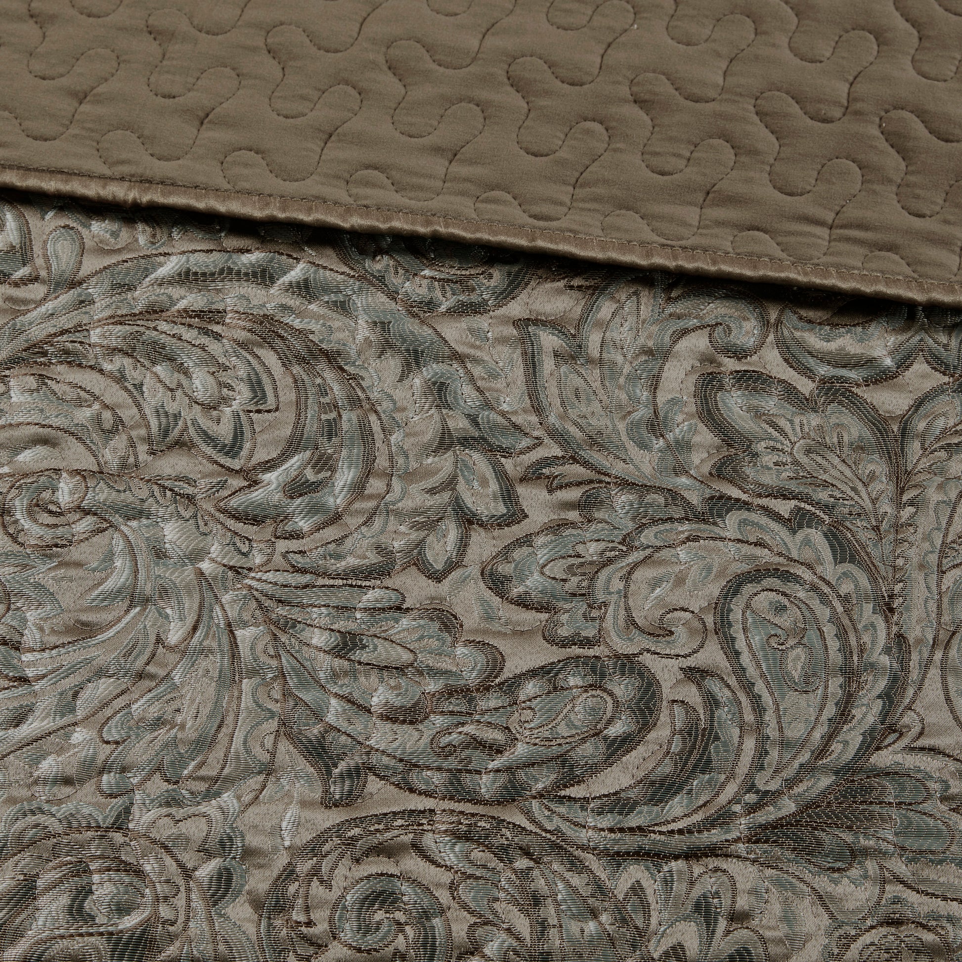 5 Piece Jacquard Bedspread Set With Throw Pillows Blue Brown Queen Queen Blue Brown Cotton