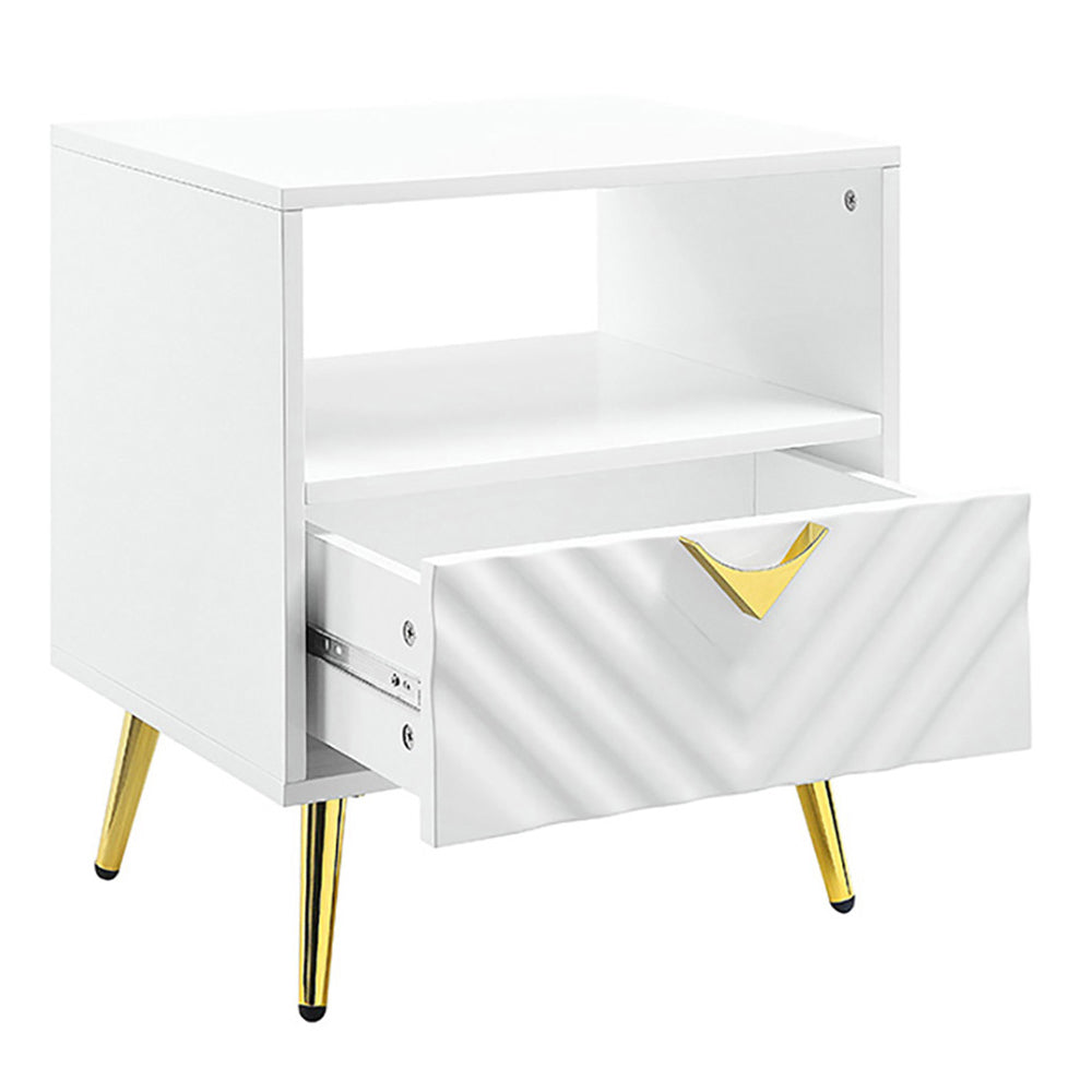 White High Gloss End Table With Shelf - White