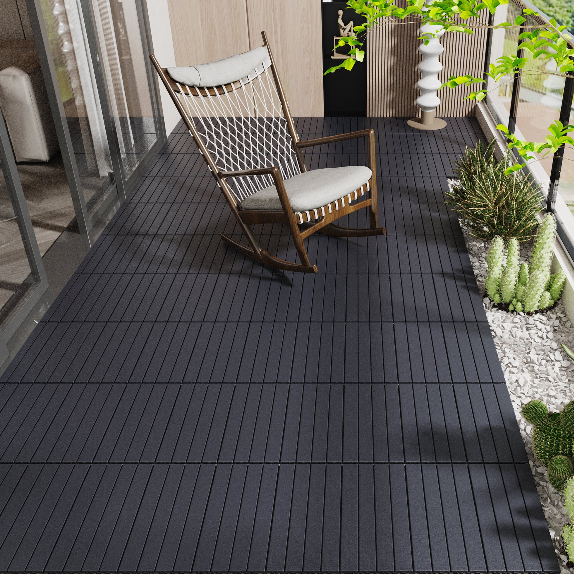 2Ft Patio Deck Tiles, Diy Module Interlocking Decking Tiles Floor Tile,Easy And Quick Installation Court Tiles For Porch Poolside Balcony Backyard 24Pcs Dark Gray Grey Polypropylene