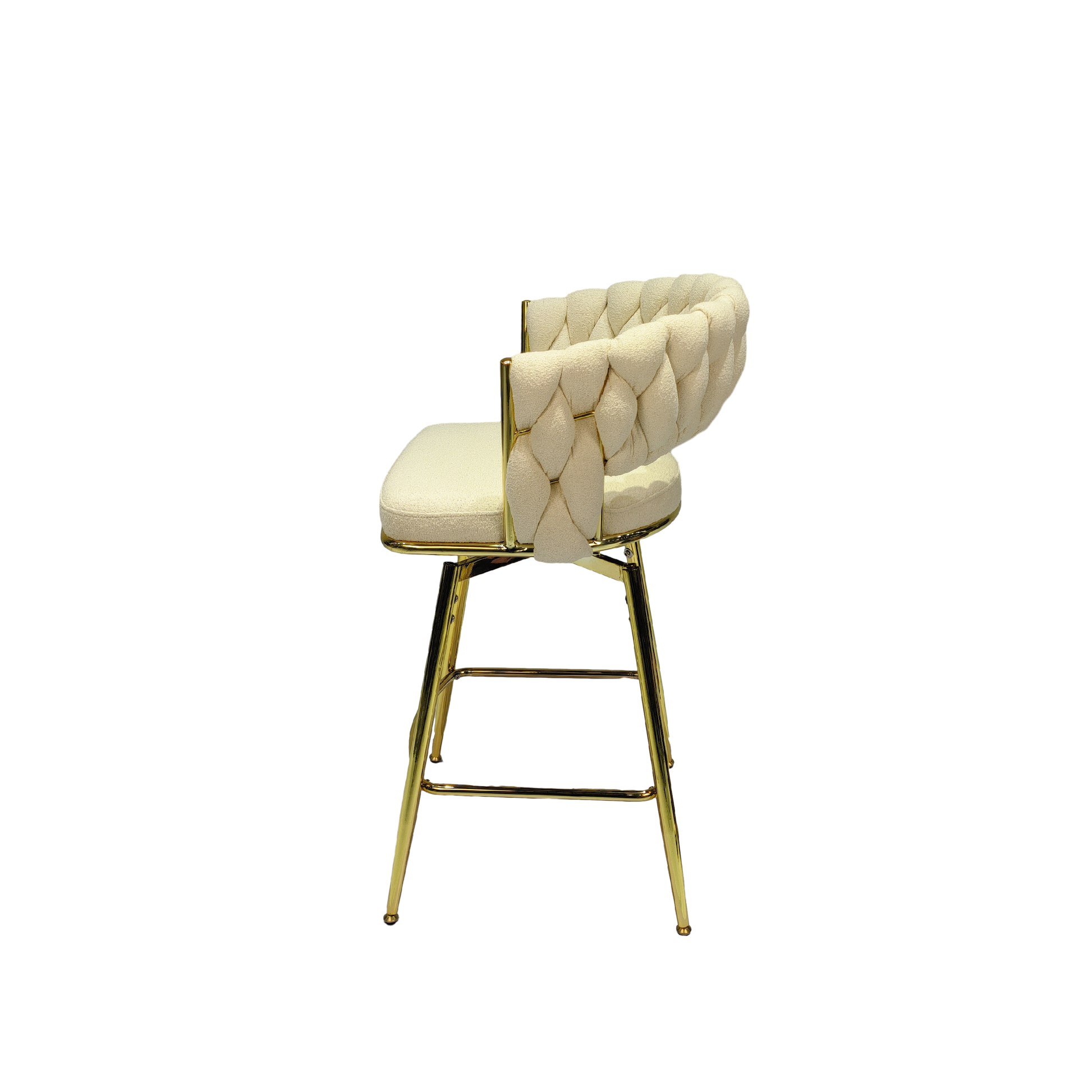 Bar Chair Toweling Woven Bar Stool Set Of 2,Golden Legs Barstools No Adjustable Kitchen Island Chairs,360 Swivel Bar Stools Upholstered Counter Stool Arm Chairs With Back Footrest, White White Foam Linen