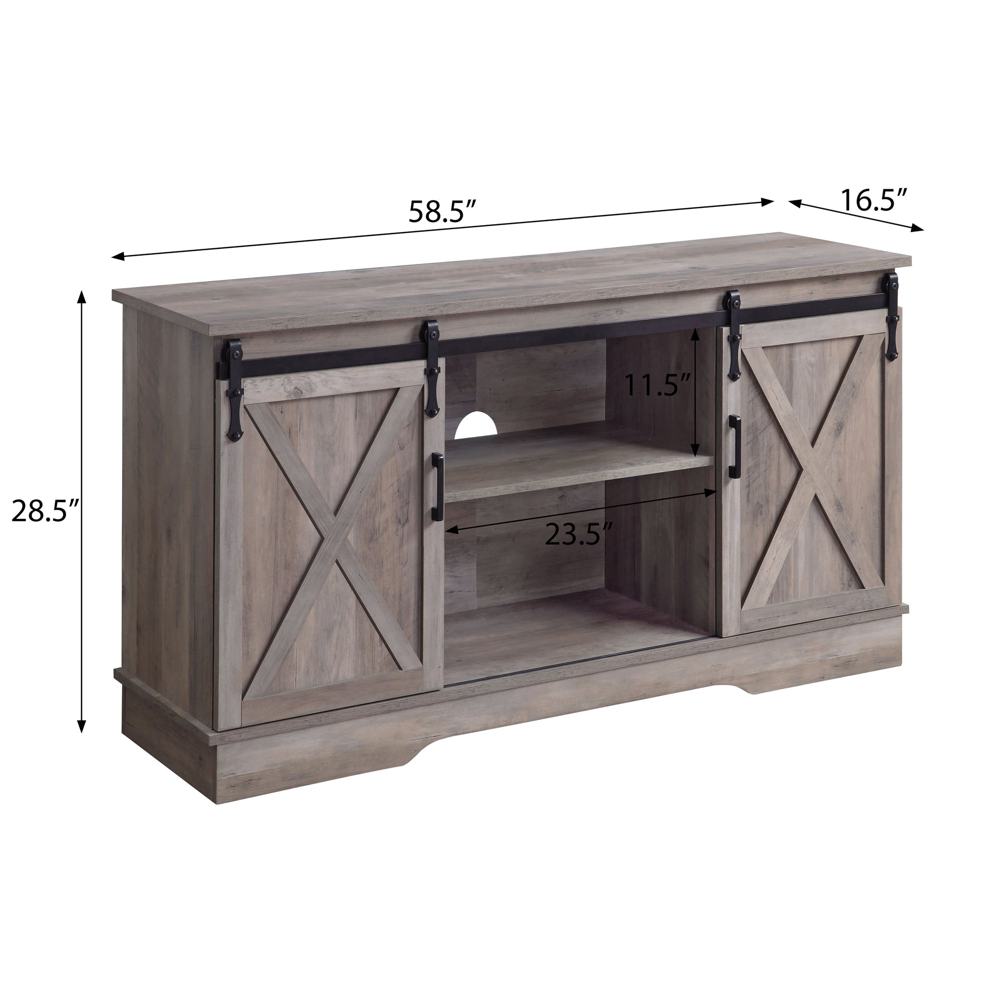 Grey Tv Stand With 2 Sliding Barn Doors Grey Primary Living Space 60 69 Inches Rustic Wood Metal