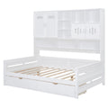 Full Size Wooden Daybed With 2 Drawers, And All In One Cabinet And Shelf, White Full White Wood