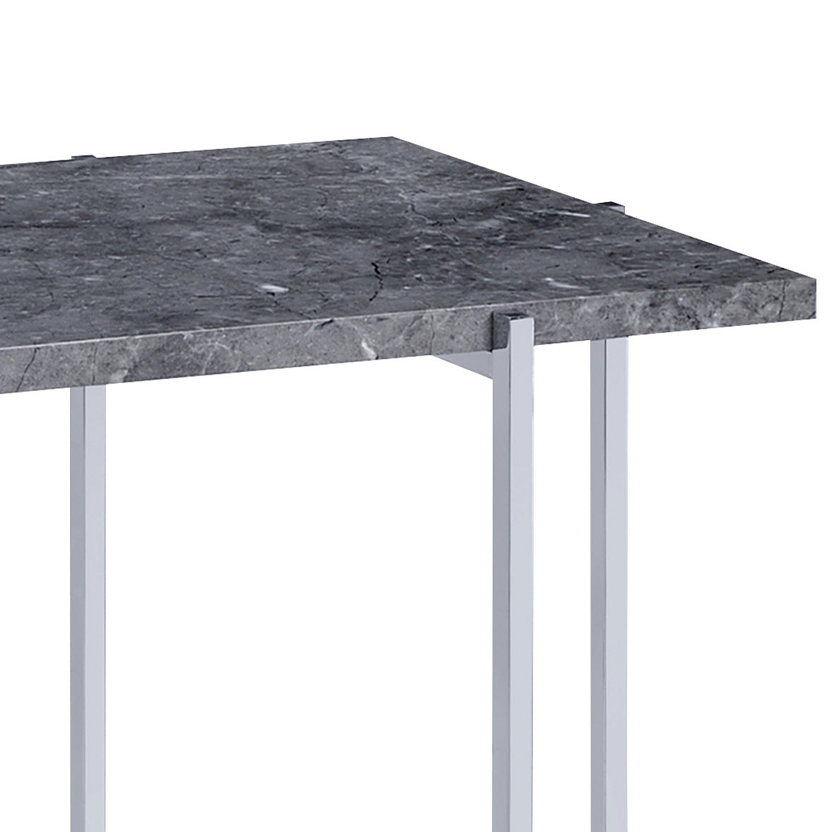 Grey And Chrome Rectangle Sofa Table Grey Silver Primary Living Space Rectangular Wood Metal