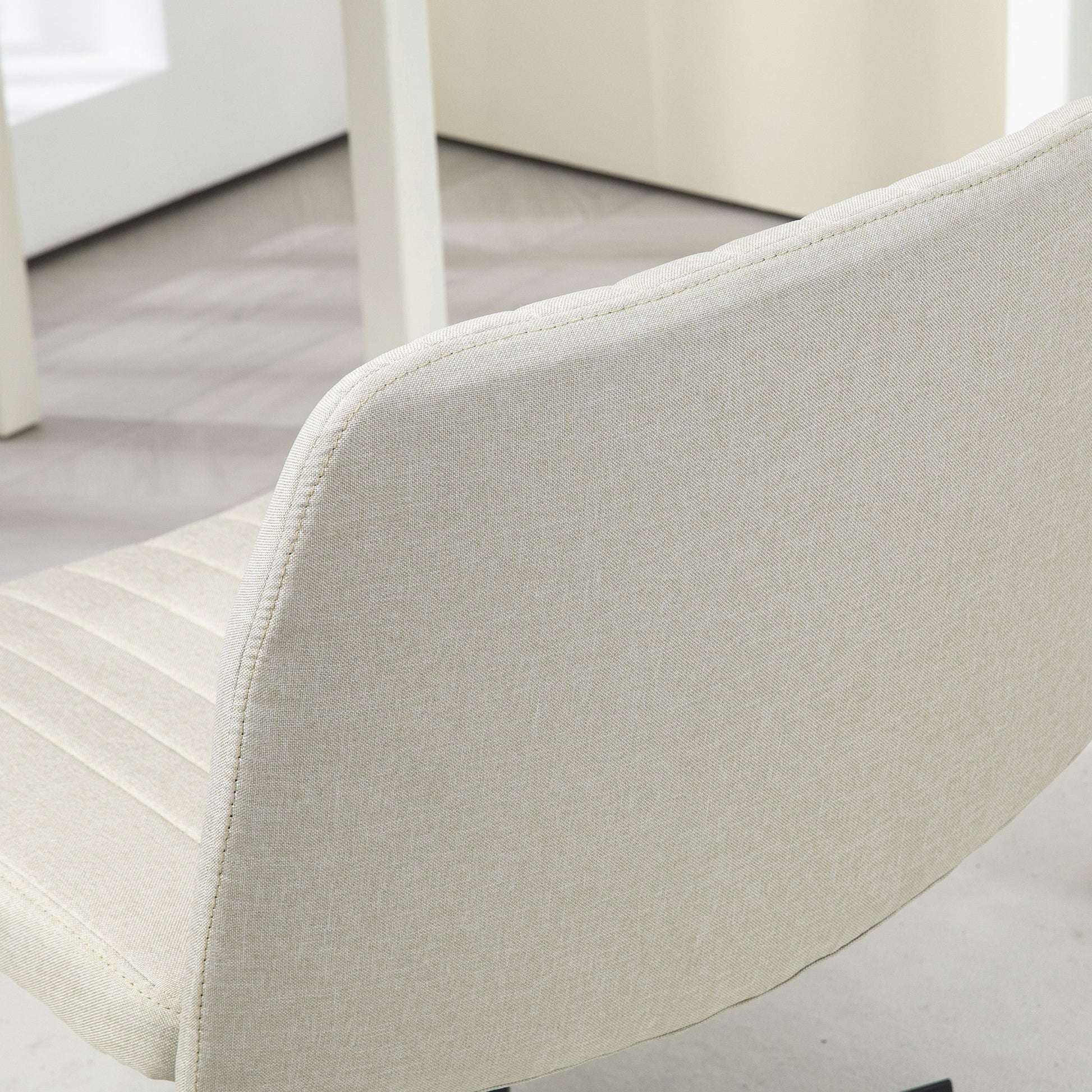 Homcom Wide Office Chair, Armless Office Desk Chair, Computer Fabric Vanity Chair With Adjustable Height, Beige Beige Polyester